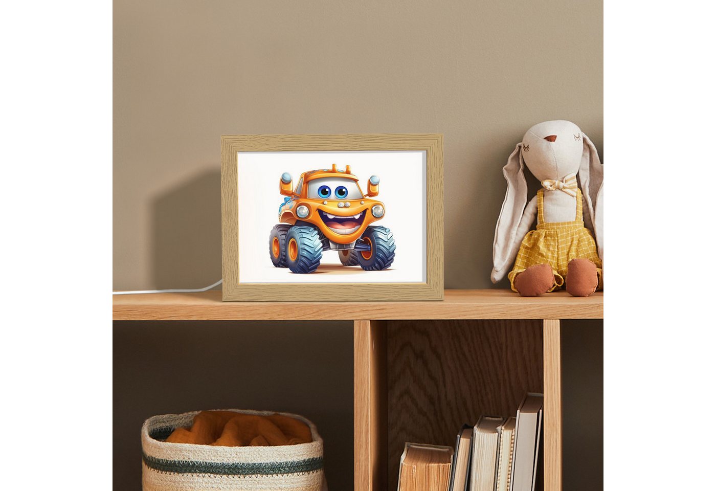 OnlyWow Nachttischlampe Lightbox Auto - Orange - Junge - Kind - Jungen, Dimmbar, Farbwechsel, LED, Warmweiß, Kaltweiß, Neutralweiß Einstellbar, Nachtlicht, Kinder- und Babyzimmer, Dimmbar, mit Kabel, Tischleuchte
