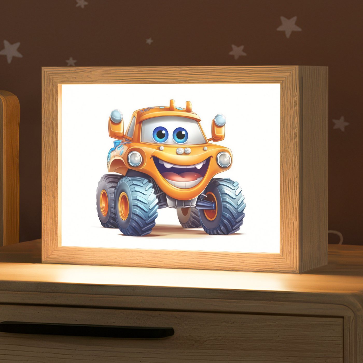 OnlyWow Nachttischlampe Lightbox Auto - Orange - Junge - Kind - Jungen, Dimmbar, Farbwechsel, LED, Warmweiß, Kaltweiß, Neutralweiß Einstellbar, Nachtlicht, Kinder- und Babyzimmer, Dimmbar, mit Kabel, Tischleuchte Bild 2
