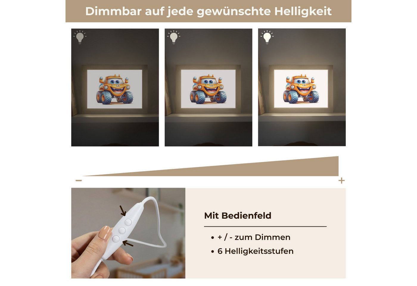 OnlyWow Nachttischlampe Lightbox Auto - Orange - Junge - Kind - Jungen, Dimmbar, Farbwechsel, LED, Warmweiß, Kaltweiß, Neutralweiß Einstellbar, Nachtlicht, Kinder- und Babyzimmer, Dimmbar, mit Kabel, Tischleuchte Bild 3