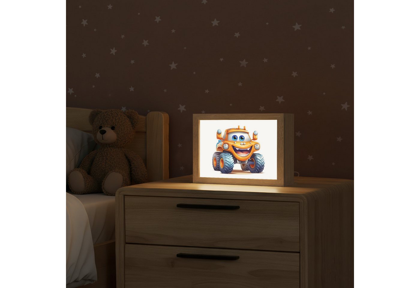 OnlyWow Nachttischlampe Lightbox Auto - Orange - Junge - Kind - Jungen, Dimmbar, Farbwechsel, LED, Warmweiß, Kaltweiß, Neutralweiß Einstellbar, Nachtlicht, Kinder- und Babyzimmer, Dimmbar, mit Kabel, Tischleuchte Bild 5