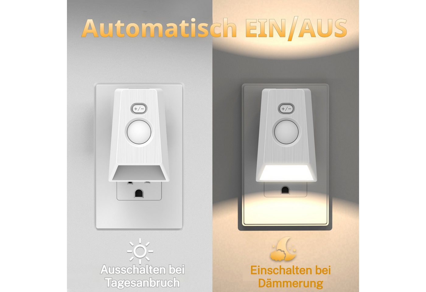 VIVIHEYDAY LED Steckdosenleuchte Nachtlicht Steckdose, Nachtlicht mit Bewegungsmelder und, Dämmerungssensor, Nachtlicht Kinder mit Auf- und Abbeleuchtung 3000K, Warmweißes 3 Einstellbare Helligkeitsstufen für Flur, Kinderzimmer