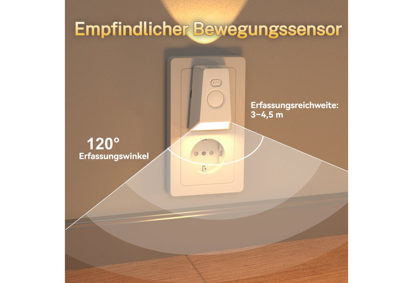 VIVIHEYDAY LED Steckdosenleuchte Nachtlicht Steckdose, Nachtlicht mit Bewegungsmelder und, Dämmerungssensor, Nachtlicht Kinder mit Auf- und Abbeleuchtung 3000K, Warmweißes 3 Einstellbare Helligkeitsstufen für Flur, Kinderzimmer Bild 2