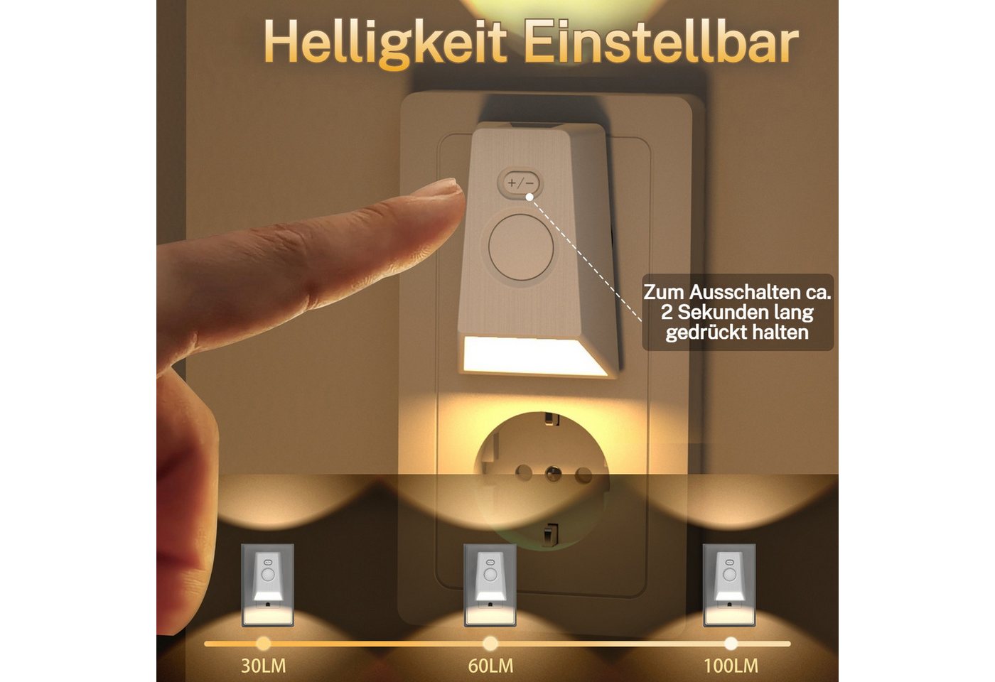 VIVIHEYDAY LED Steckdosenleuchte Nachtlicht Steckdose, Nachtlicht mit Bewegungsmelder und, Dämmerungssensor, Nachtlicht Kinder mit Auf- und Abbeleuchtung 3000K, Warmweißes 3 Einstellbare Helligkeitsstufen für Flur, Kinderzimmer Bild 3
