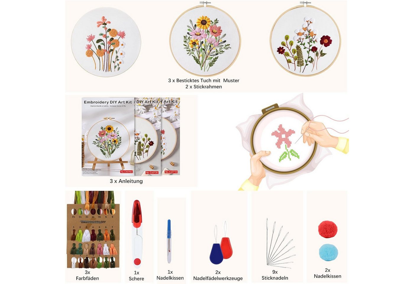 Agger Kreativset Stickset für Anfänger, Blumenmuster Pflanzen Sticken Set Bild 2