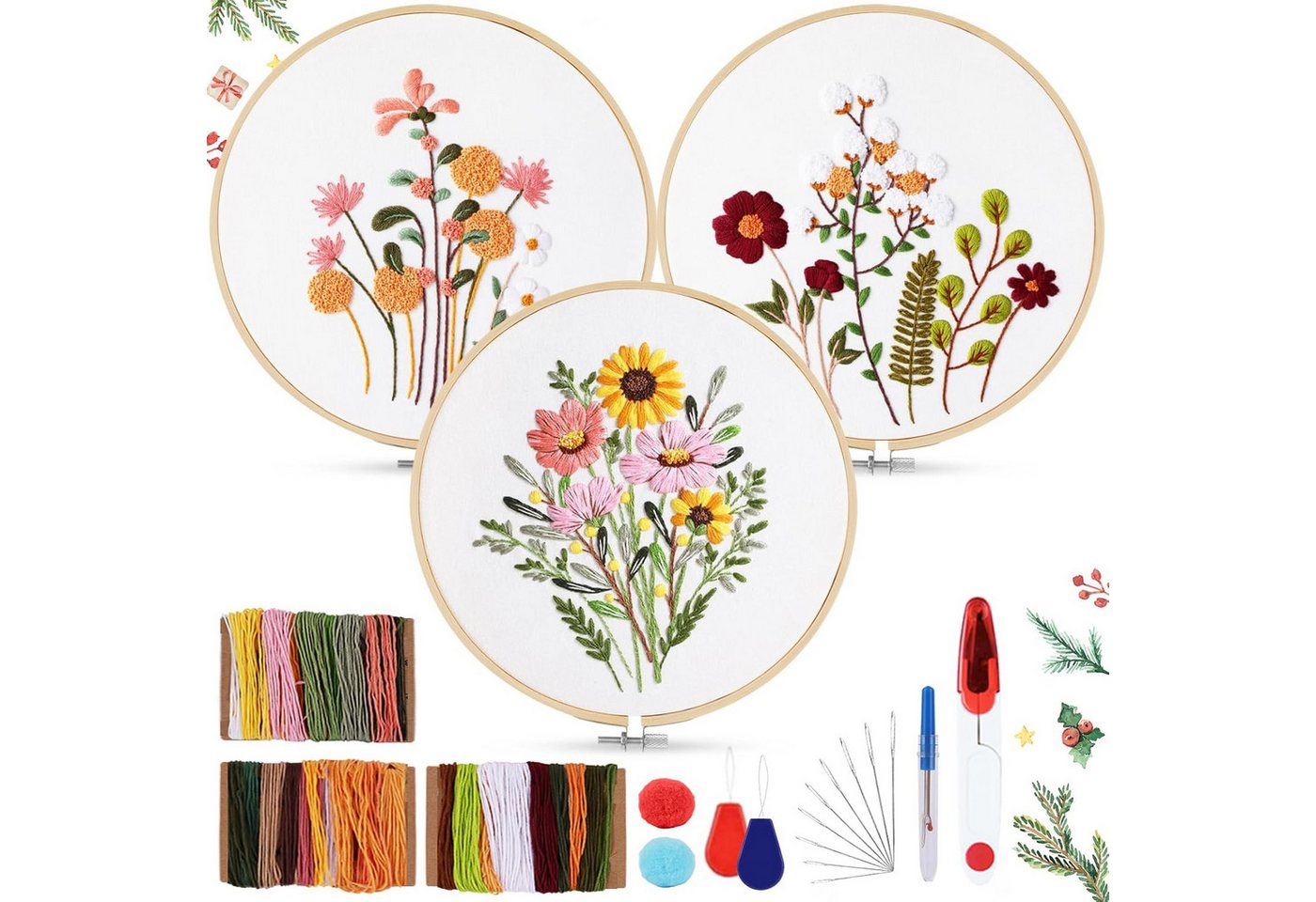 Agger Kreativset Stickset für Anfänger, Blumenmuster Pflanzen Sticken Set Bild 3
