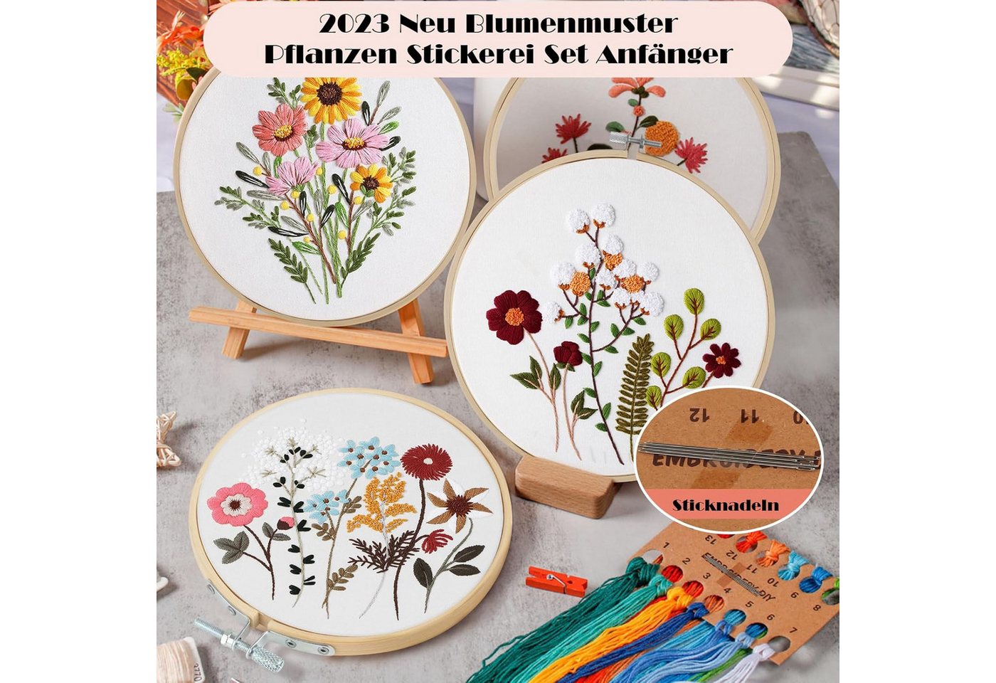 Agger Kreativset Stickset für Anfänger, Blumenmuster Pflanzen Sticken Set Bild 4