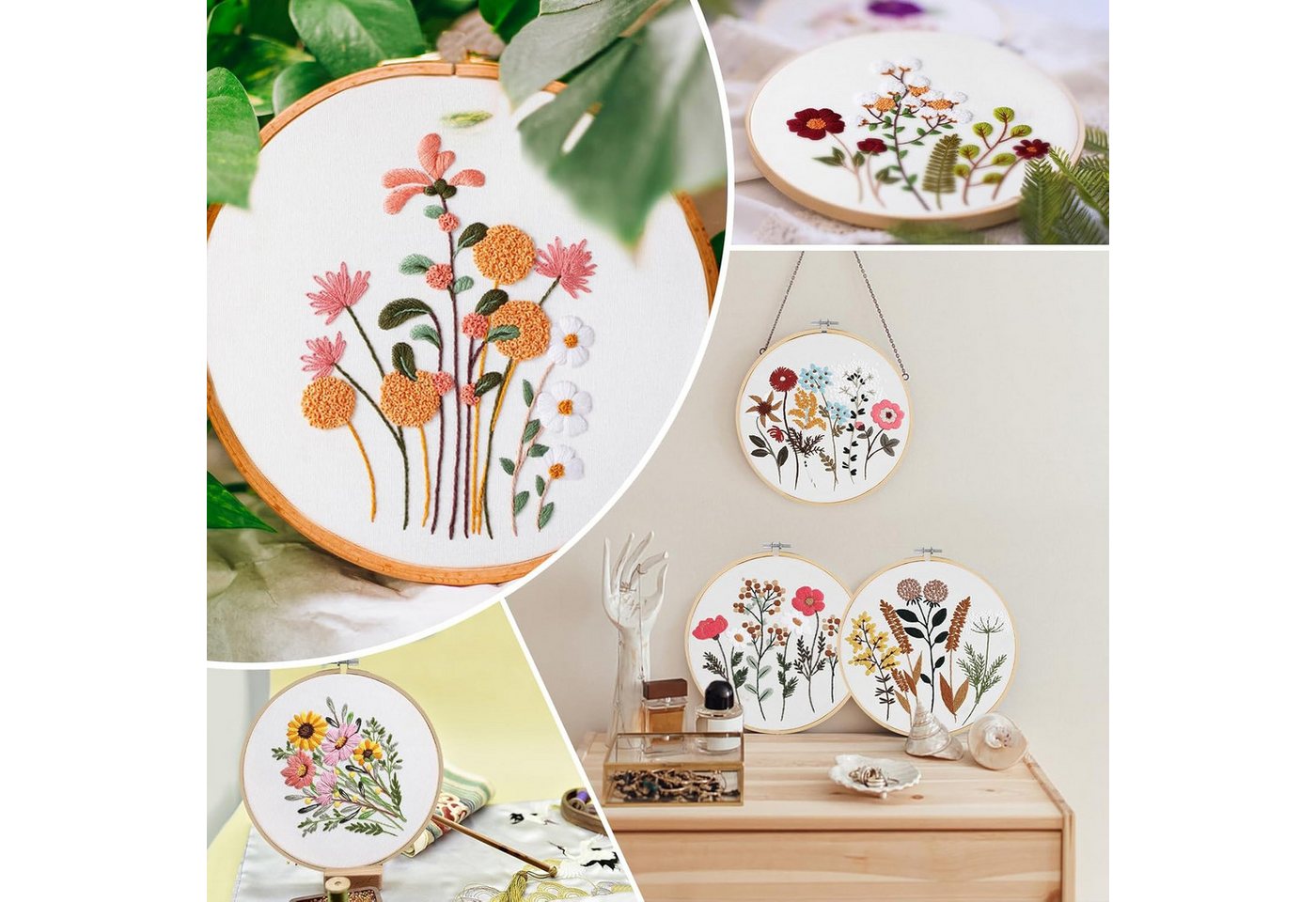Agger Kreativset Stickset für Anfänger, Blumenmuster Pflanzen Sticken Set Bild 5