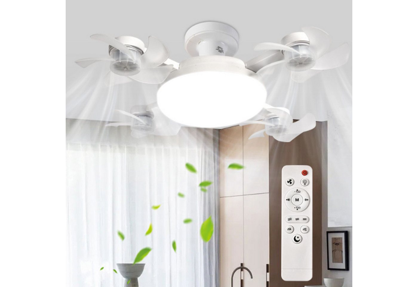FELIXLEO Außen-Deckenleuchte Deckenventilator mit LED Licht Fernbedienung leise faltbar 60W Bild 2