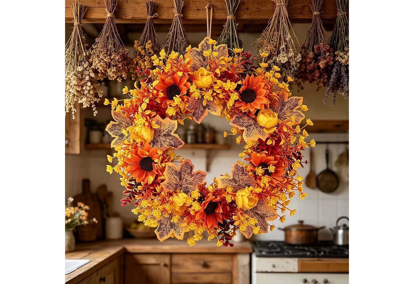 Sorvyzxn Dekokranz Künstlicher Herbst-Erntedank-Kranz,Herbst-Haustürkranz Bild 2
