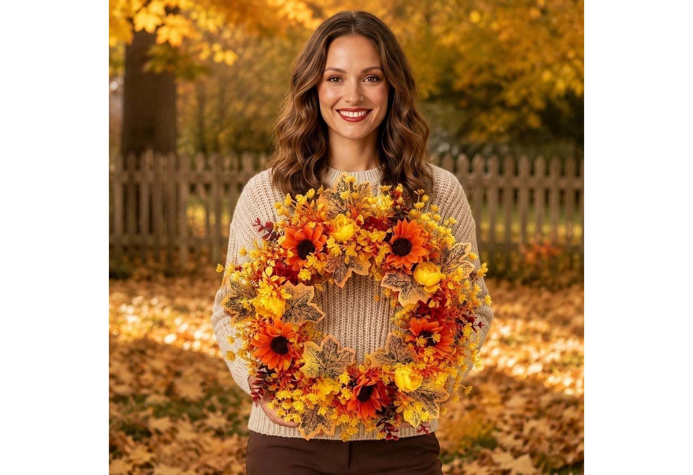 Sorvyzxn Dekokranz Künstlicher Herbst-Erntedank-Kranz,Herbst-Haustürkranz Bild 5