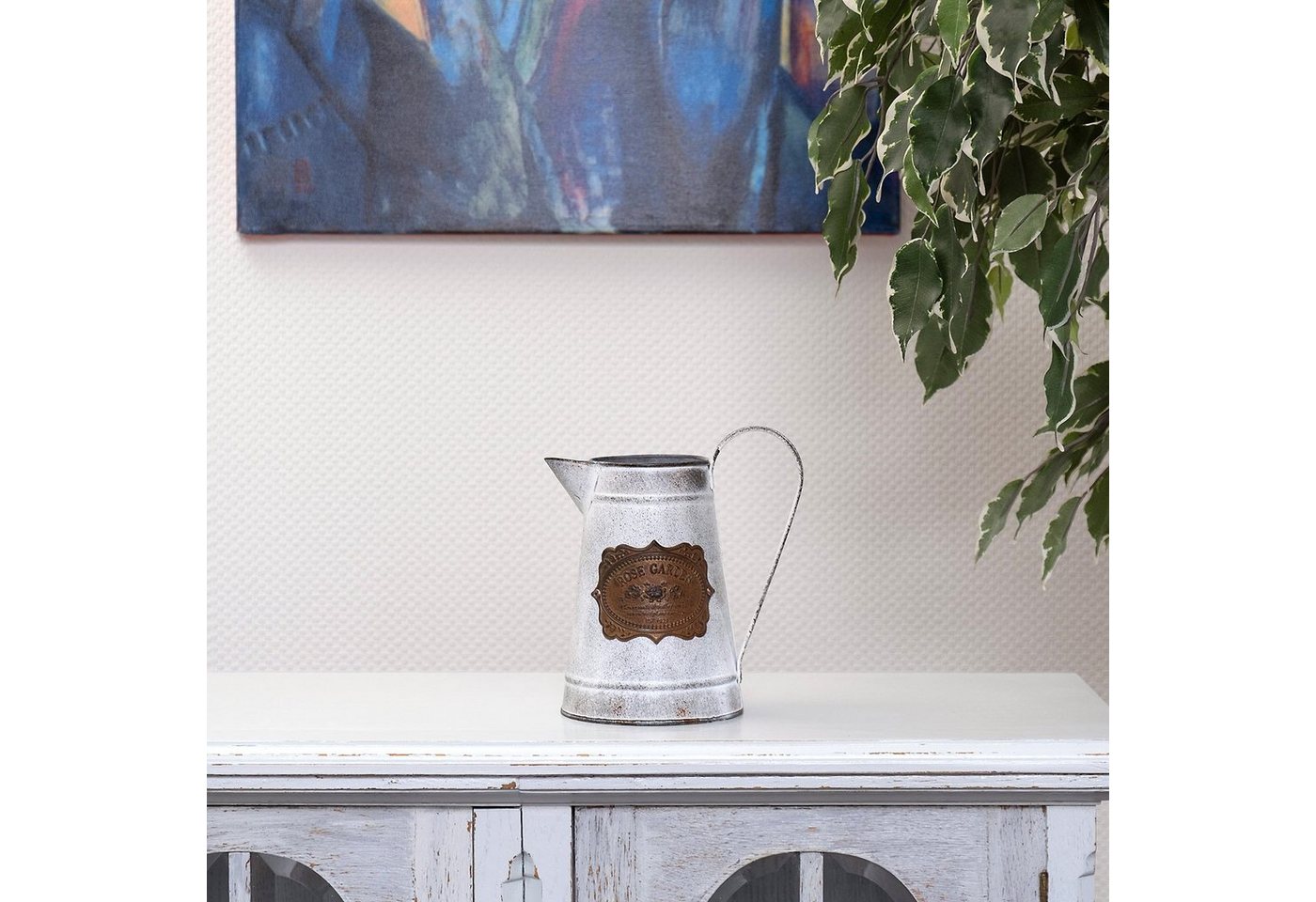 Moritz Gießkanne Gießkanne Zink mit Metallplakette Retro Design (Gießkanne), Dekoration Deko Blumentopf Umtopf Trockenblume Topf Übertopf Kanne