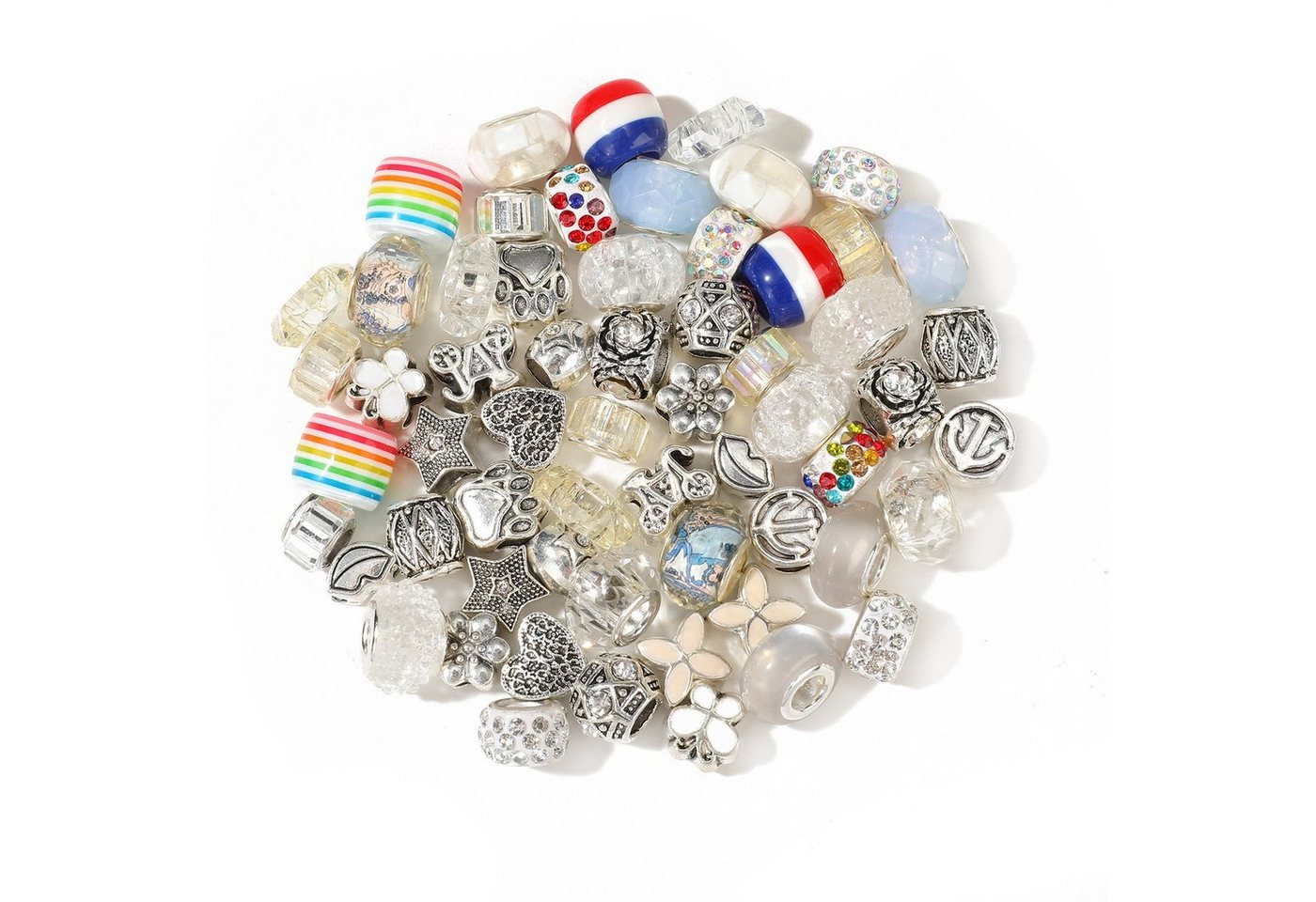Kopper-24 Bastelperlen Großlochperlen Glasperlen Charm Mix mit 60 Perlen, Weiß Kristall