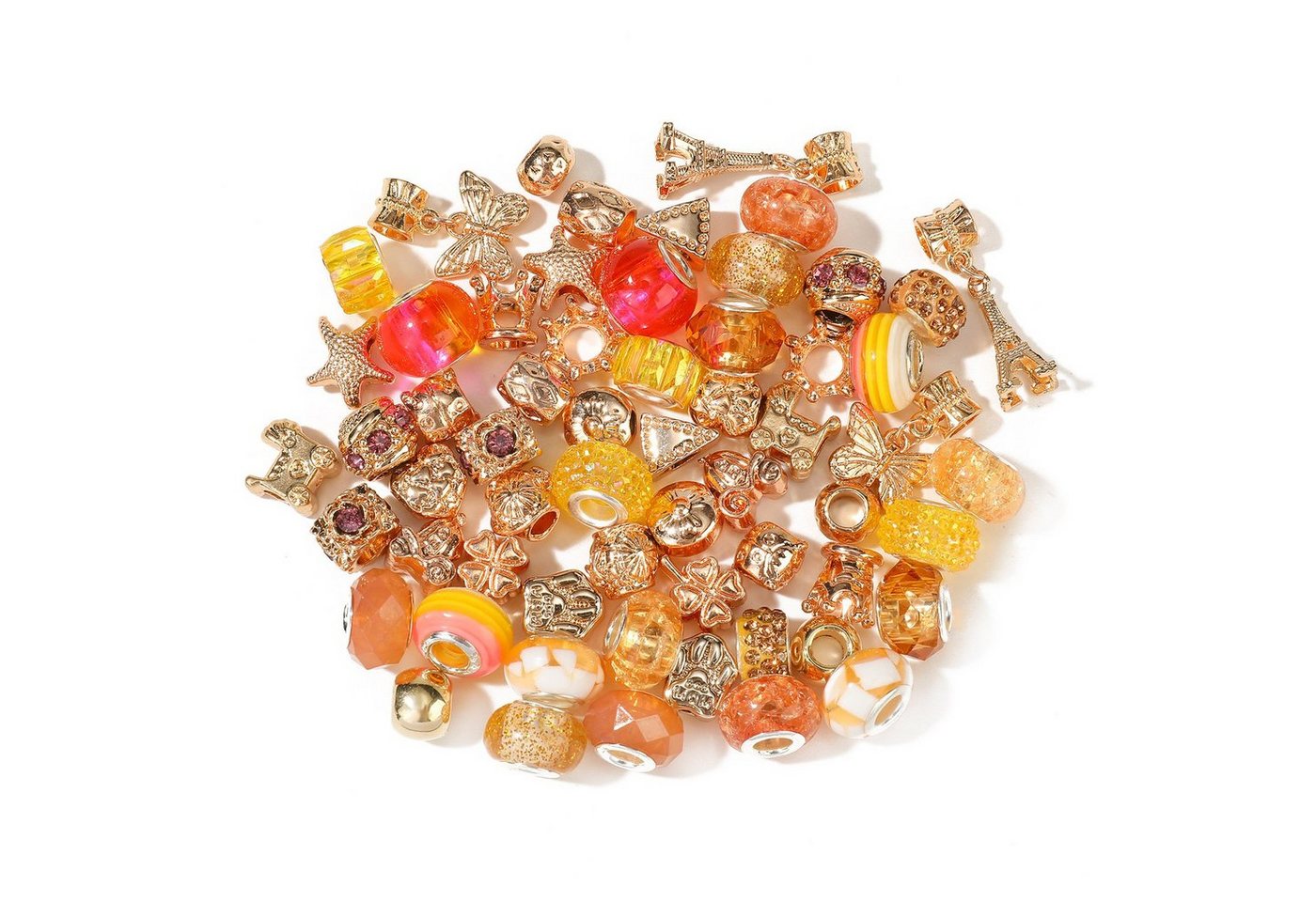 Kopper-24 Bastelperlen Großlochperlen Glasperlen Charm Mix mit 60 Perlen, Orange
