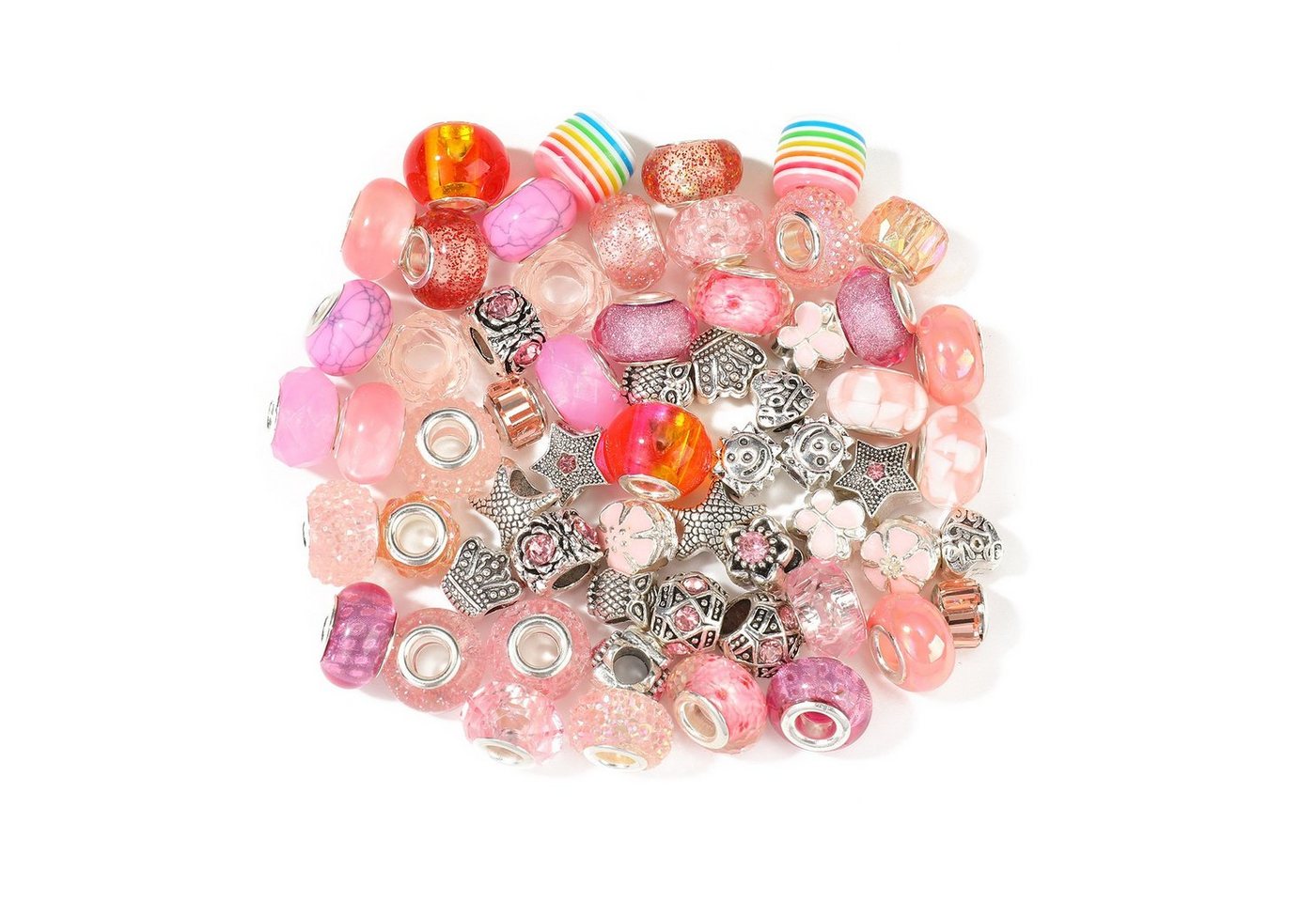 Kopper-24 Bastelperlen Großlochperlen Glasperlen Charm Mix mit 60 Perlen, Rosa 2