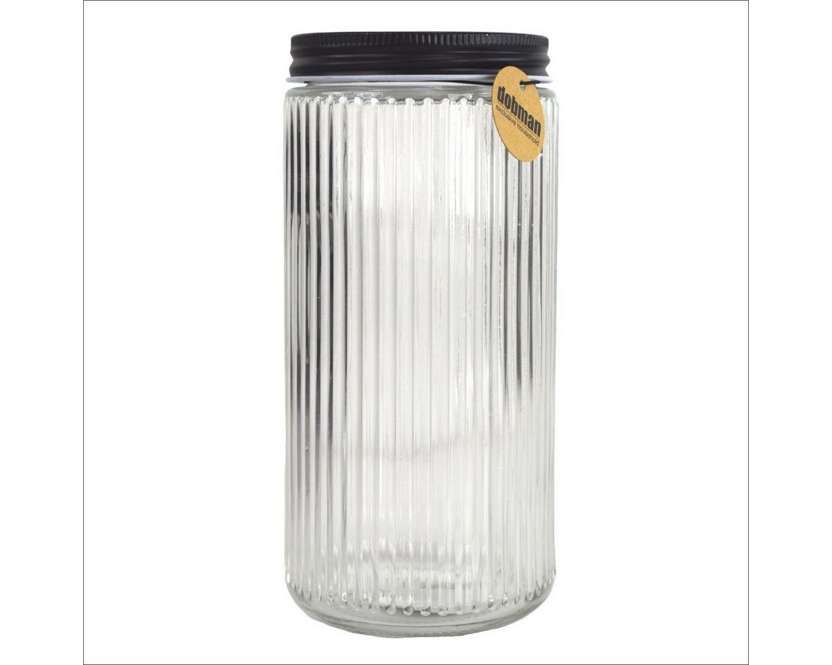 dobman exclusive household Vorratsglas Glas mit Deckel in Schwarz ca. 0,9 L Vorratsglas gestreift Einmachglas, Glas, Metall, gestreifte Glas-Optik