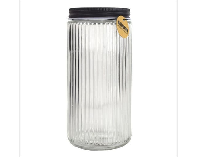 dobman exclusive household Vorratsglas Glas mit Deckel in Schwarz ca. 0,9 L Vorratsglas gestreift Einmachglas, Glas, Metall, gestreifte Glas-Optik