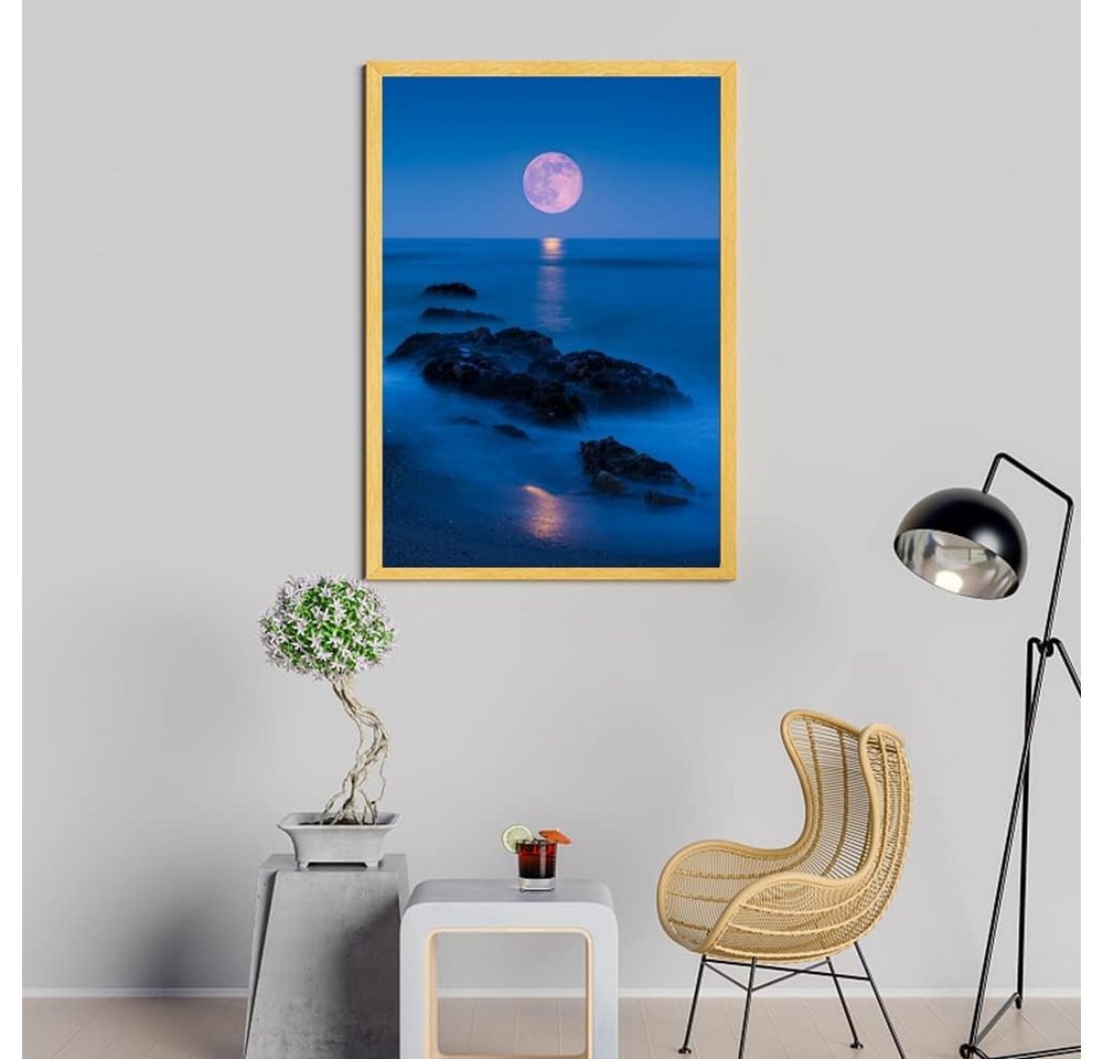 LA CUTE Malen nach Zahlen Sandstrand Küste Abendmond - 5D Diamond Painting Set 30x40cm (5d Diamond Painting-Set, Bild, Diamanten, Stift und Container), Entspannende DIY-Aktivität für Kreativität & Stressabbau