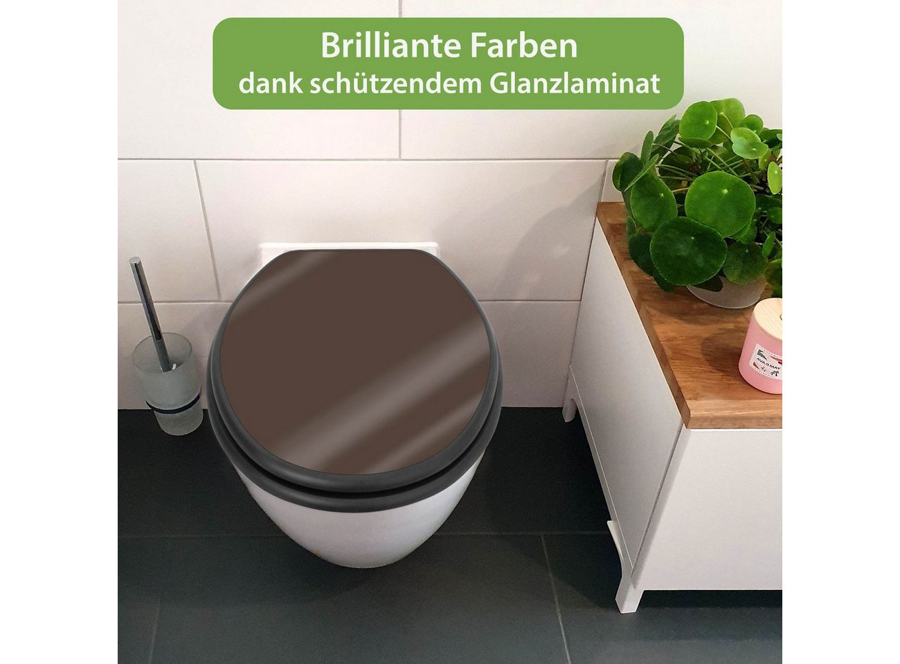 banjado WC-Sitz Anthrazit mit Absenkautomatik Motiv Schokobraun (umweltfreundliches Material, integrierte Absenkautomatik), 46,5 x 38 x 5 cm
