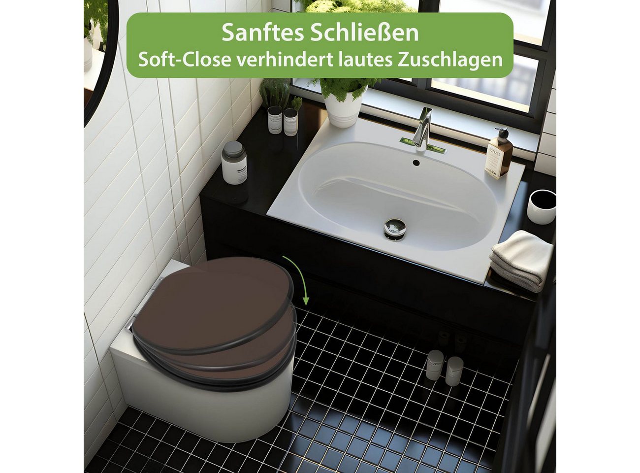 banjado WC-Sitz Anthrazit mit Absenkautomatik Motiv Schokobraun (umweltfreundliches Material, integrierte Absenkautomatik), 46,5 x 38 x 5 cm Bild 2