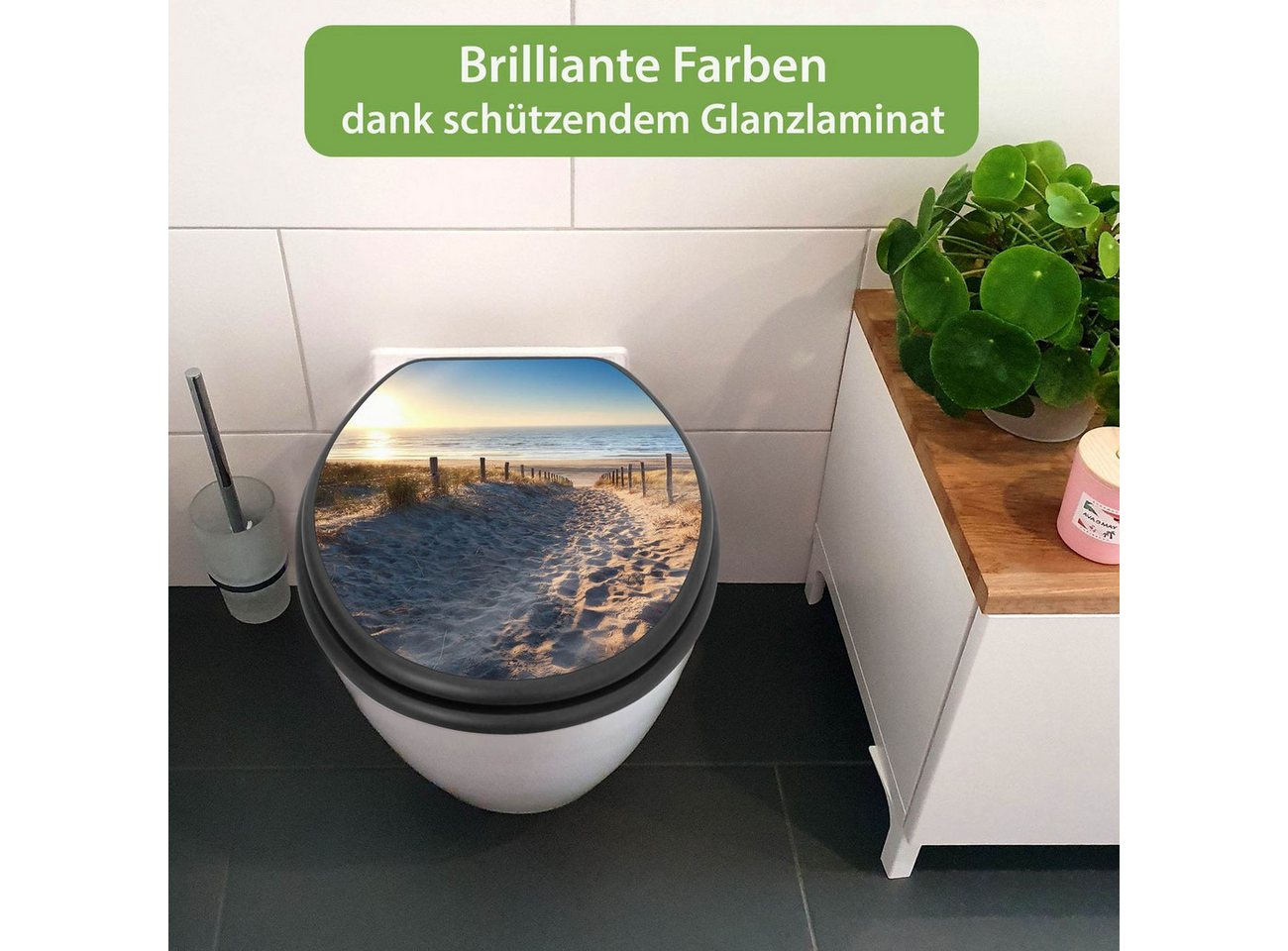 banjado WC-Sitz Anthrazit mit Absenkautomatik Motiv Nordseestrand (umweltfreundliches Material, integrierte Absenkautomatik), 46,5 x 38 x 5 cm Bild 5