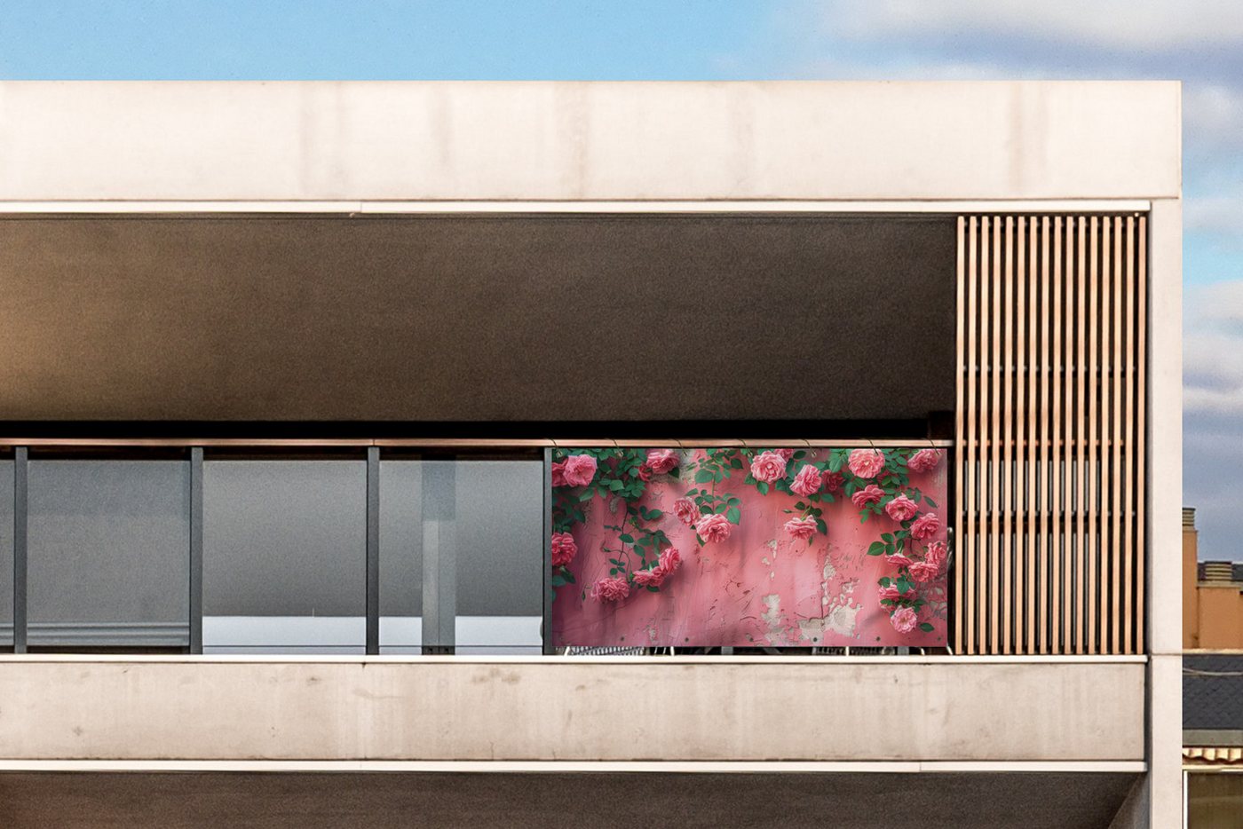 MuchoWow Balkonsichtschutz Rosa - Blumen - Rosen - Blätter (1-St) Balkon Sichtschutz 90x200, Windschutz für Zaun PVC, 200x90 cm Bild 5