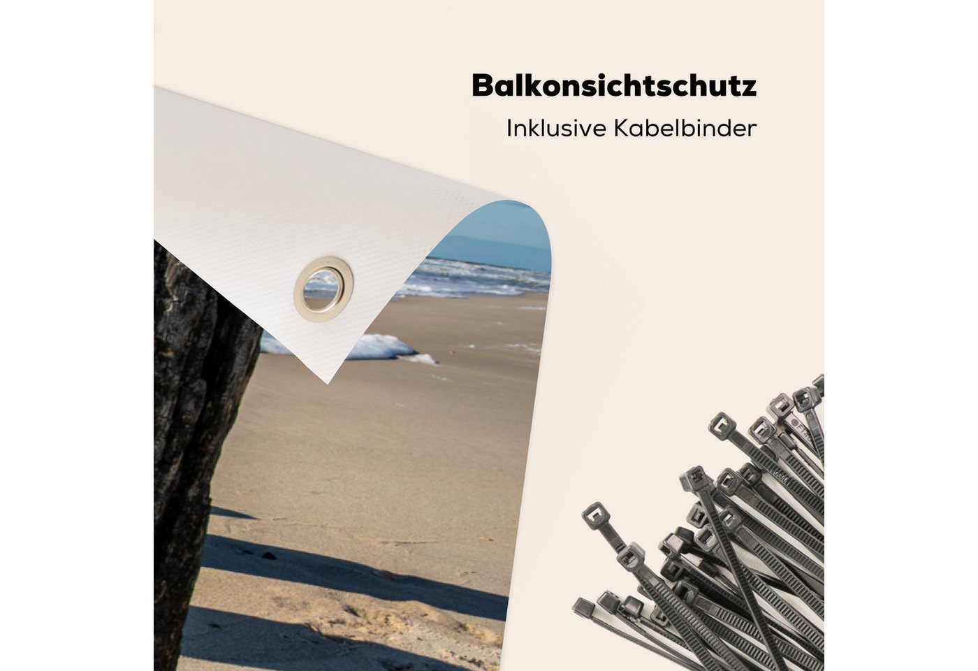 MuchoWow Balkonsichtschutz Sand - Strand - Pfahl - Wasser - Sommer (1-St) Balkon Sichtschutz 90x200, Windschutz für Zaun PVC, 200x90 cm
