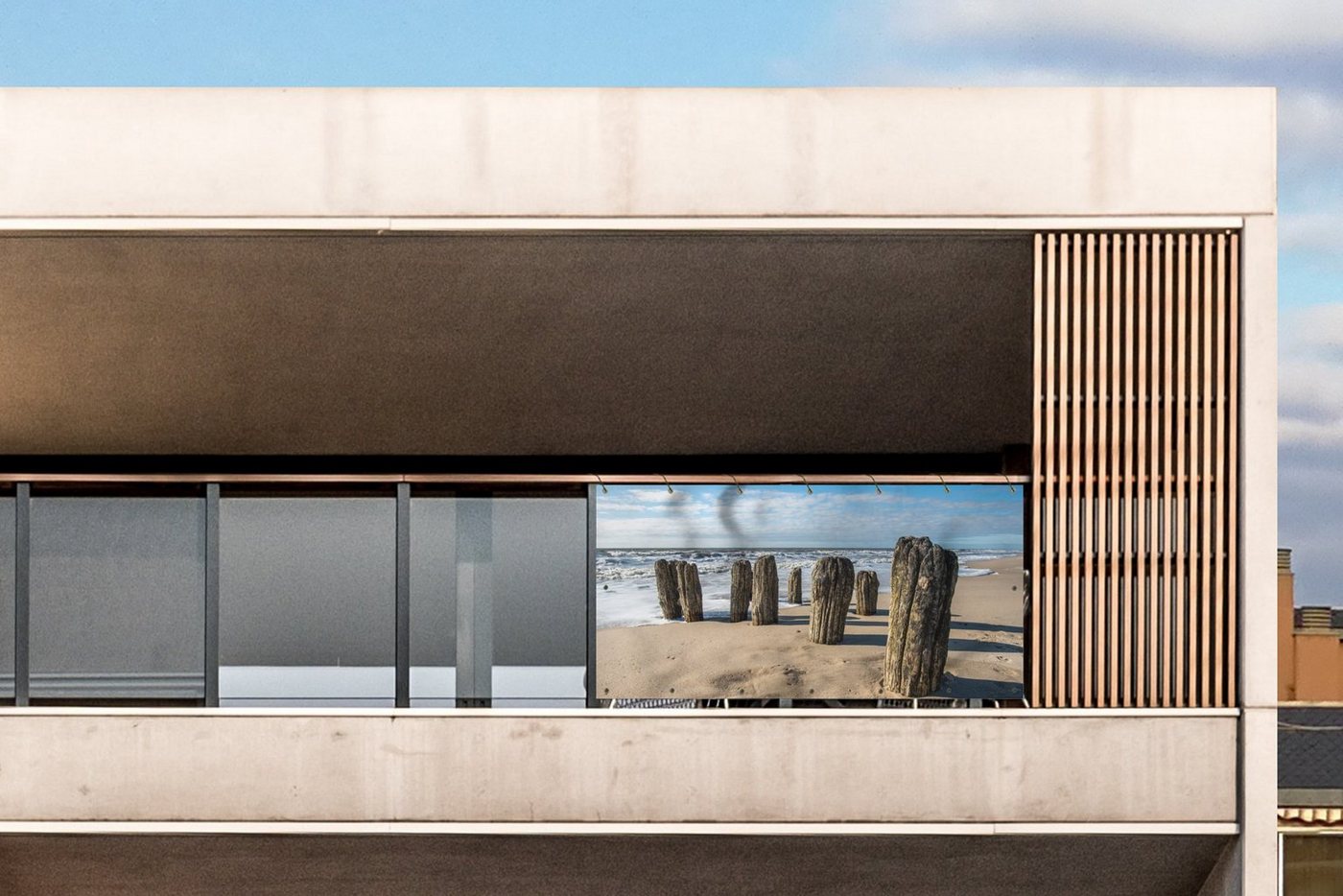 MuchoWow Balkonsichtschutz Sand - Strand - Pfahl - Wasser - Sommer (1-St) Balkon Sichtschutz 90x200, Windschutz für Zaun PVC, 200x90 cm Bild 3