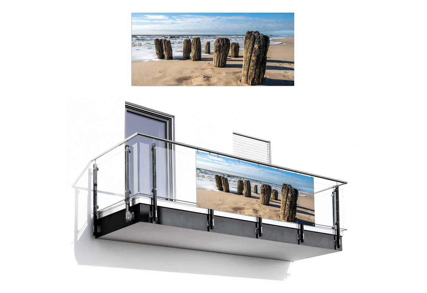MuchoWow Balkonsichtschutz Sand - Strand - Pfahl - Wasser - Sommer (1-St) Balkon Sichtschutz 90x200, Windschutz für Zaun PVC, 200x90 cm Bild 5