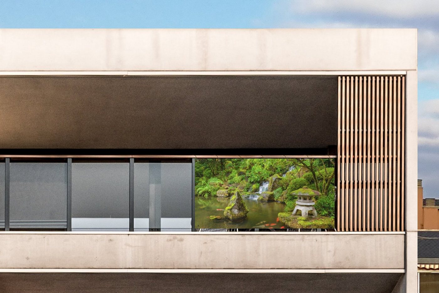 MuchoWow Balkonsichtschutz Wasserfall - Koi - Japanische Laterne - Moos - Wasser (1-St) Balkon Sichtschutz 90x200, Windschutz für Zaun PVC, 200x90 cm Bild 4