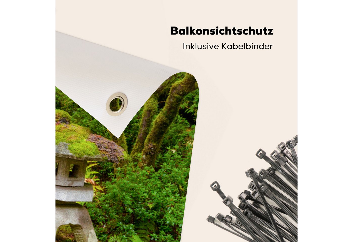 MuchoWow Balkonsichtschutz Wasserfall - Koi - Japanische Laterne - Moos - Wasser (1-St) Balkon Sichtschutz 90x200, Windschutz für Zaun PVC, 200x90 cm Bild 5