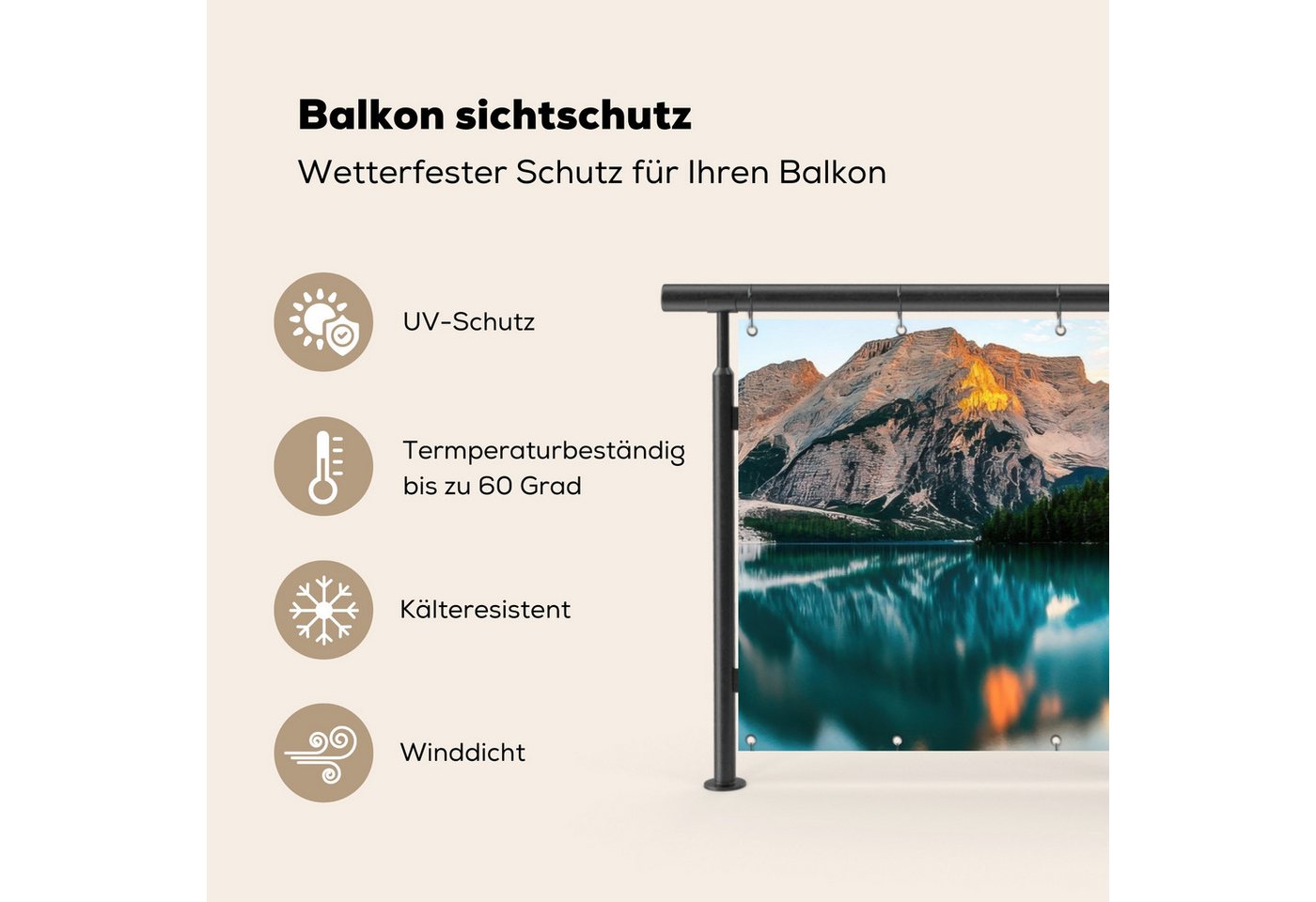 MuchoWow Balkonsichtschutz See - Berge - Sonnenuntergang - Boot (1-St) Balkon Sichtschutz 90x200, Windschutz für Zaun PVC, 200x90 cm Bild 2