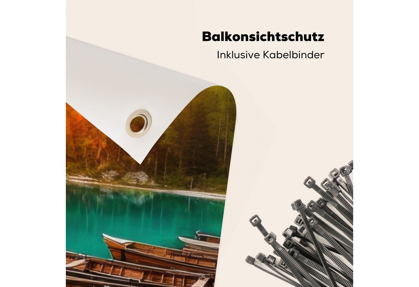 MuchoWow Balkonsichtschutz See - Berge - Sonnenuntergang - Boot (1-St) Balkon Sichtschutz 90x200, Windschutz für Zaun PVC, 200x90 cm Bild 5