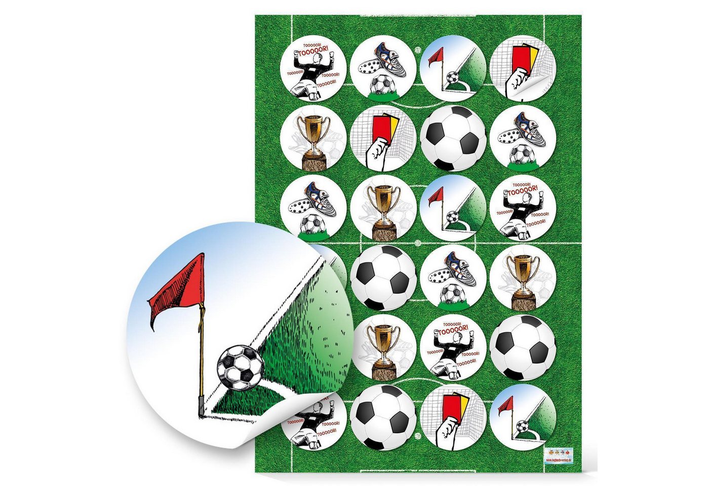 Logbuch-Verlag Aufkleber 24 Stück Fußball Aufkleber Sticker rund 4 cm Tor gelbe Karte Pokal Bild 5