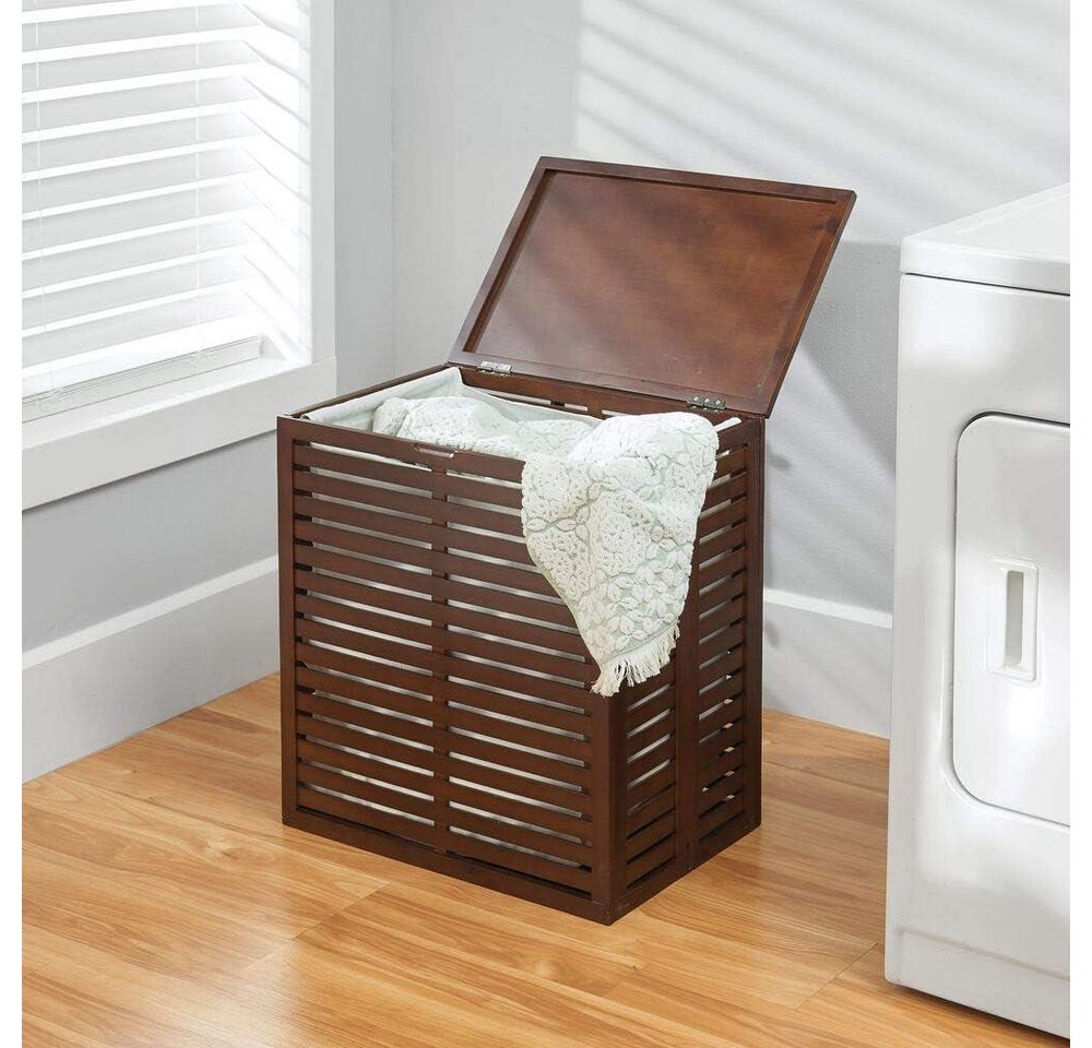 mDesign Badaccessoire-Set mDesign Bambus Wäschesortierer Faltbarer Wäschekorb Dunkelbraun Wäsc Bild 3