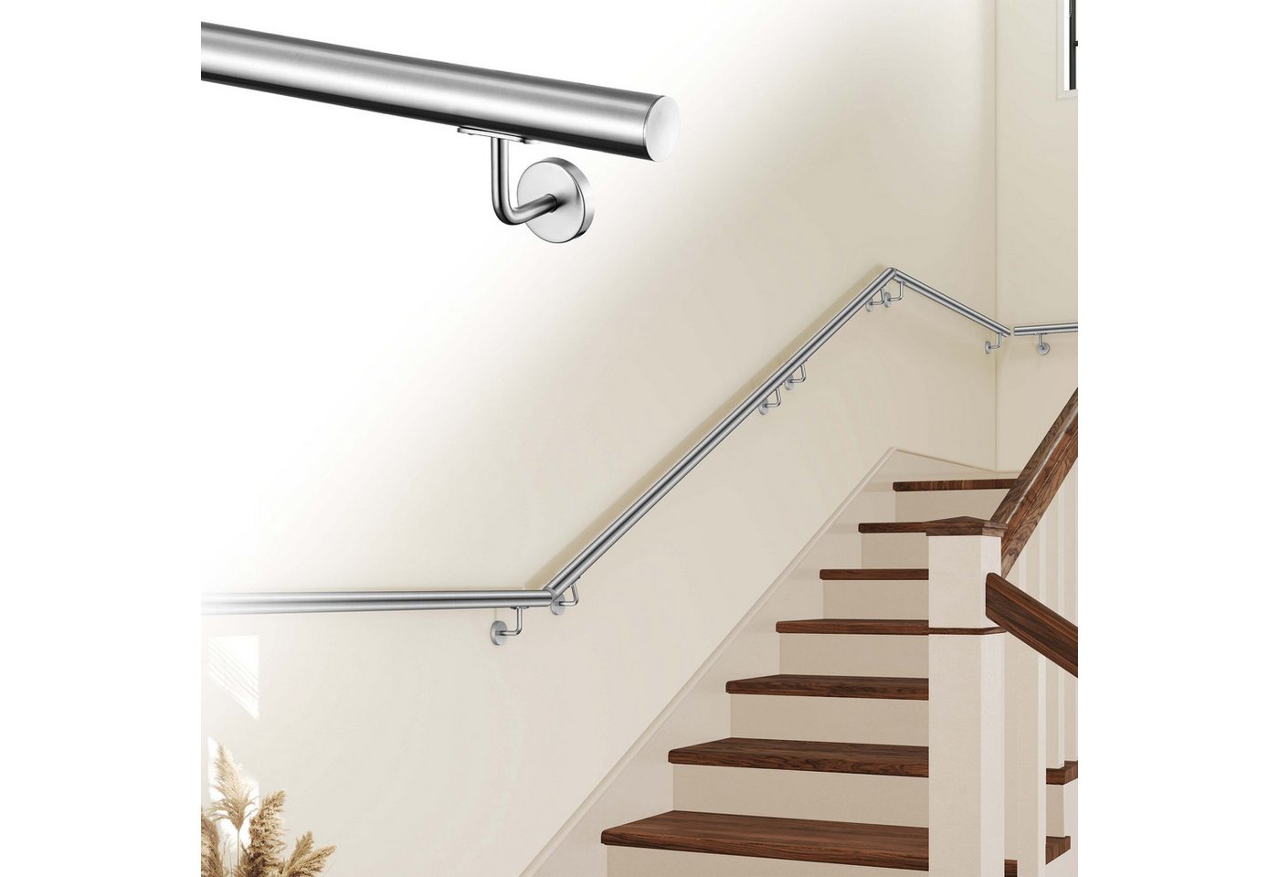 AICA Handlauf AICA Edelstahl Wandhandlauf & Treppengeländer Rostschutz Innen Außen, 100 cm Gesamtlänge, (Packung), 304 Edelstahl, Farbe: Silber/Schwarz/Braun, Länge: 80-240 cm Bild 3