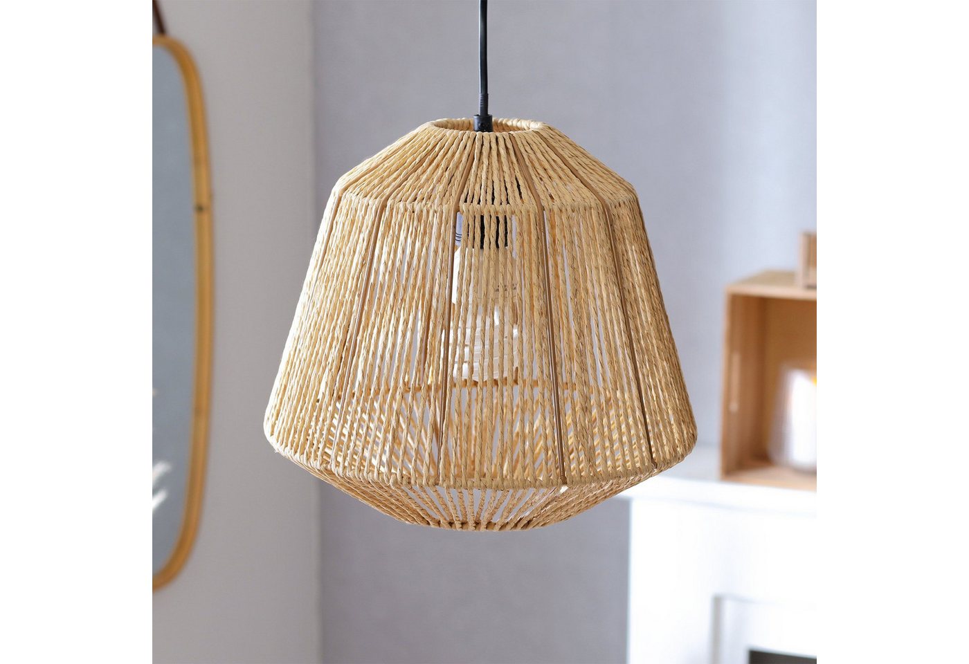 Home-trends24.de Hängeleuchten Hängelampe LED Hängeleuchte Boho Natur Lampenschirm Leuchte D 40, ohne Leuchtmittel