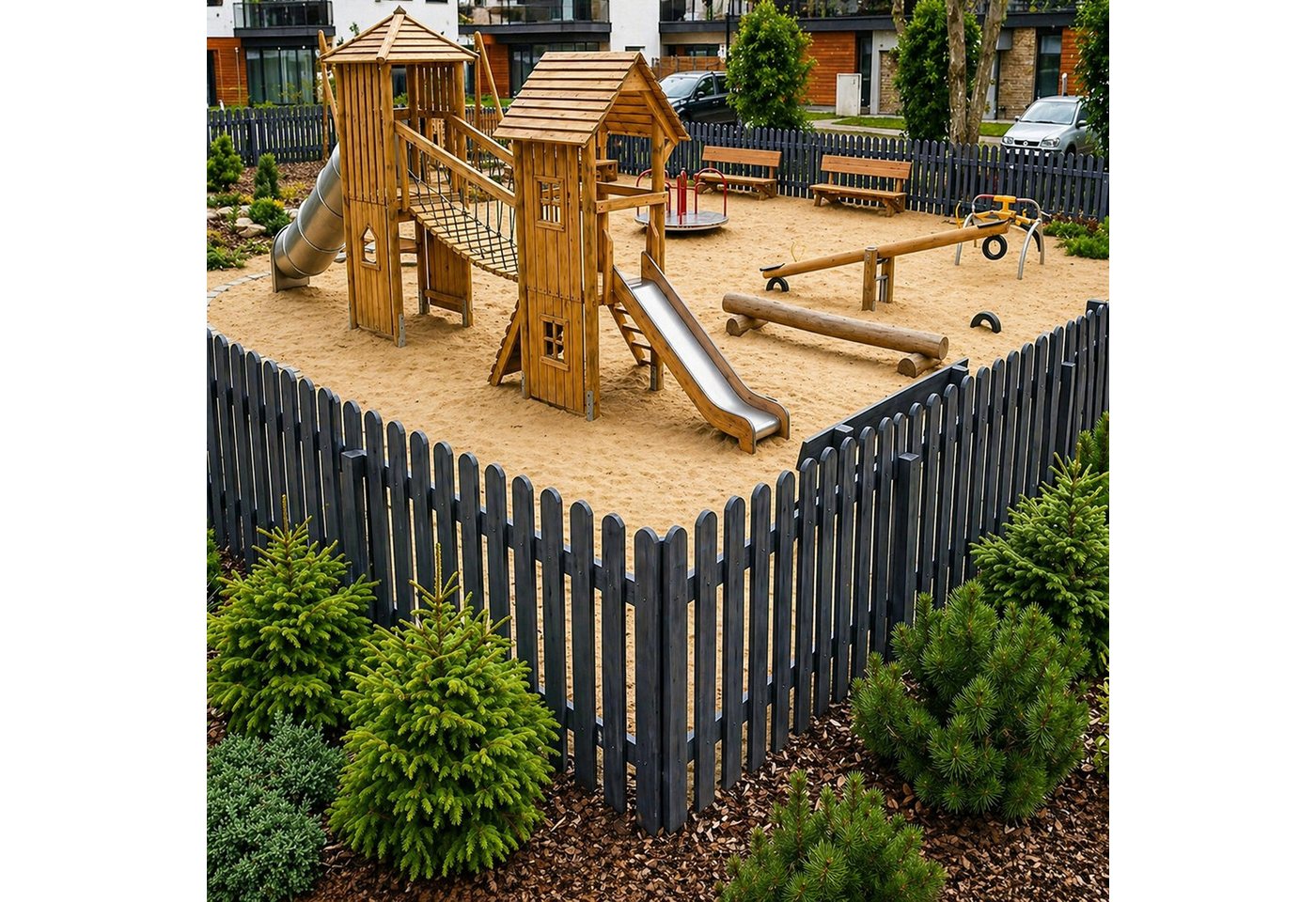QLS Holzzaun 1 Stk. Zaunlatte 100 cm in 3 Farben, Holz Brett Kiefer Fichte Gehobelt Gartenzaun Bild 4
