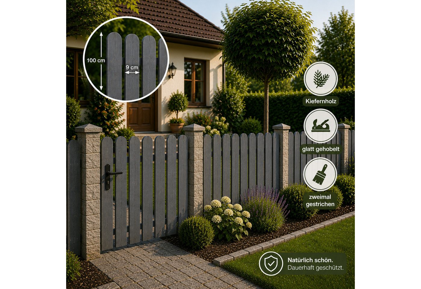 QLS Holzzaun 1 Stk. Zaunlatte 100 cm in 3 Farben, Holz Brett Kiefer Fichte Gehobelt Gartenzaun Bild 5