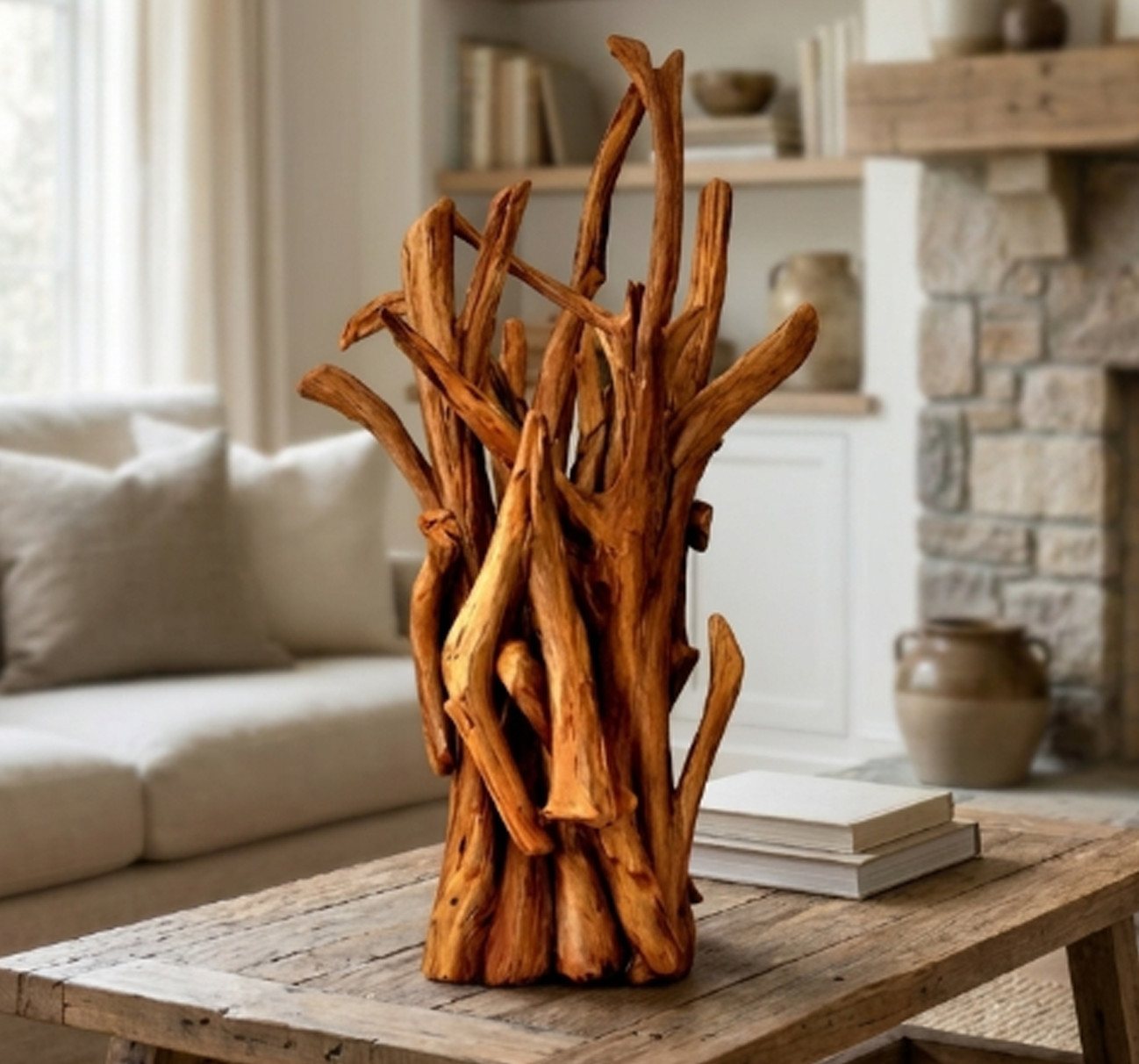 Möbel Bressmer Tischleuchte ACE Holz Tischlampe,Natur Handgefertigt tischleuchte treibholz 60cm Bild 3