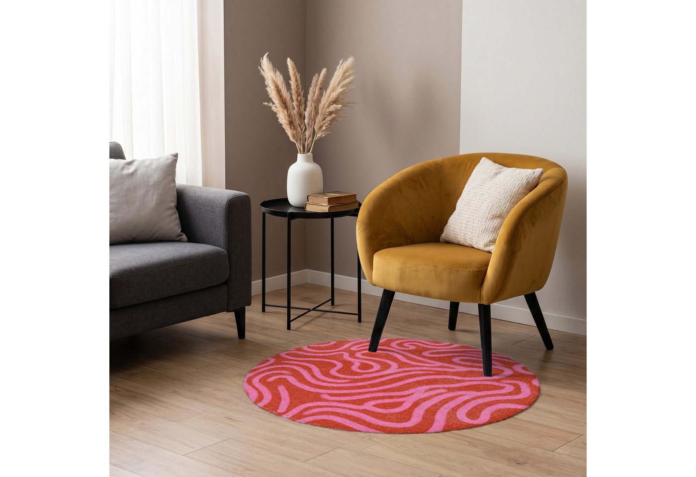 OnlyWow Teppich Rund Rosa, Rechteckig, Wohnzimmer, Schlafzimmer, Kurzflor 90x90 cm Bild 2