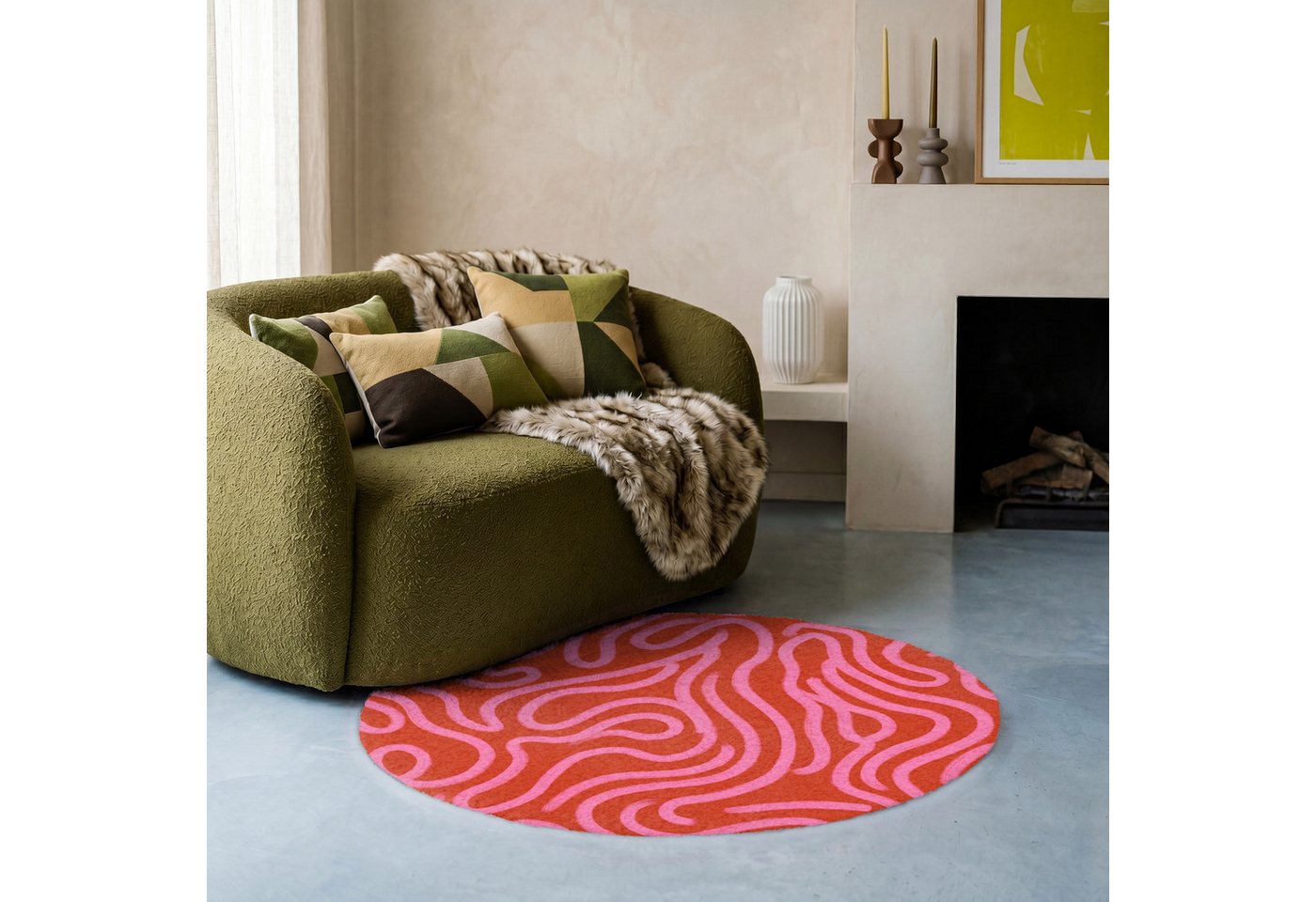 OnlyWow Teppich Rund Rosa, Rechteckig, Wohnzimmer, Schlafzimmer, Kurzflor 90x90 cm Bild 4