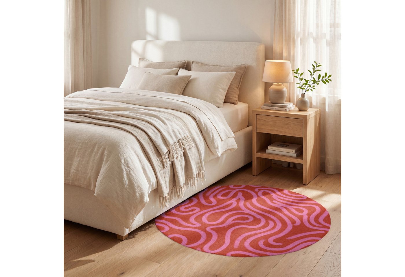 OnlyWow Teppich Rund Rosa, Rechteckig, Wohnzimmer, Schlafzimmer, Kurzflor 90x90 cm Bild 5