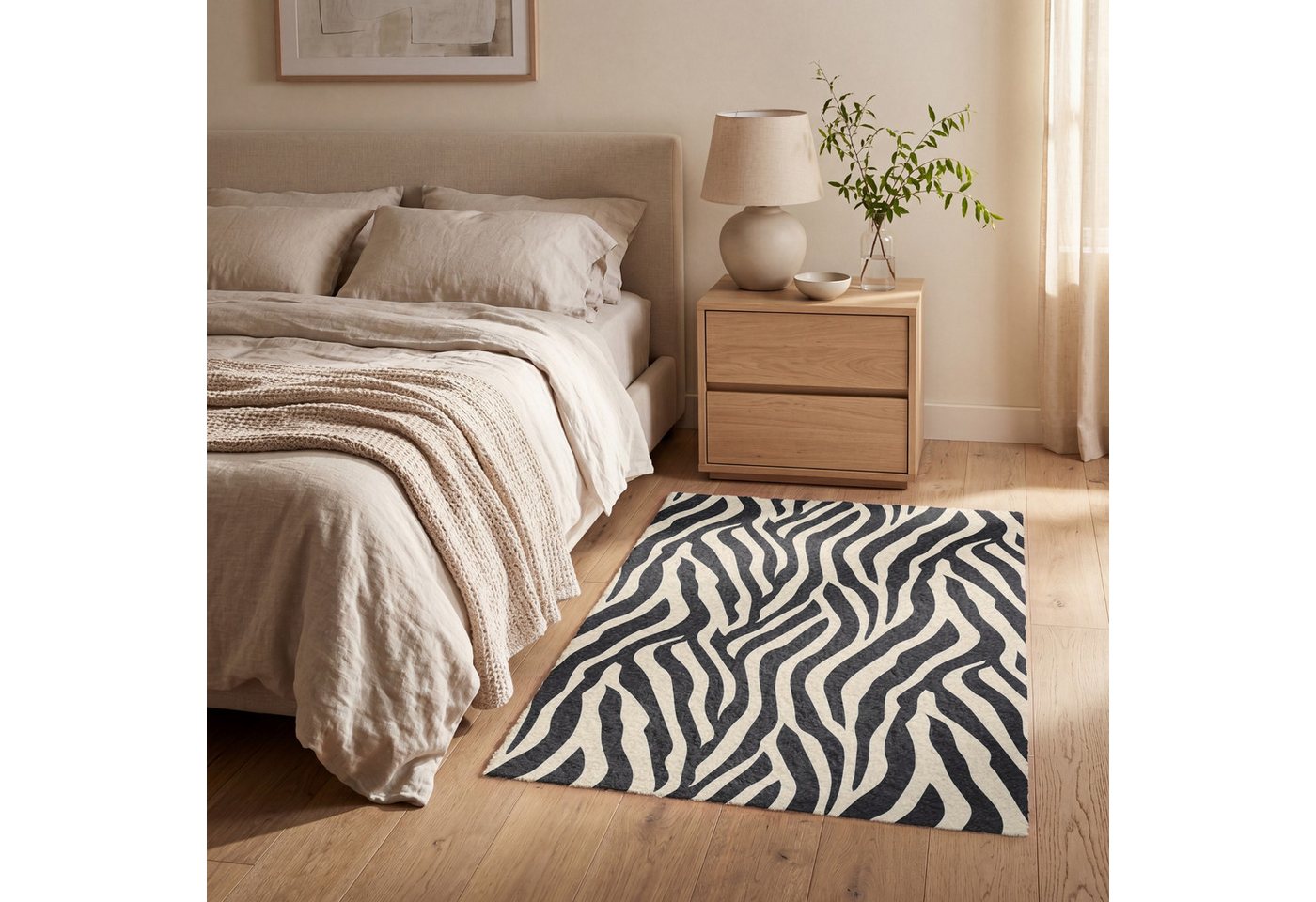 OnlyWow Teppich Zebra - Druck - Klassisch - Schwarz, Rechteckig, Schlafzimmer, Vorleger, Kurzflor, Carpet 80x120 cm Bild 2