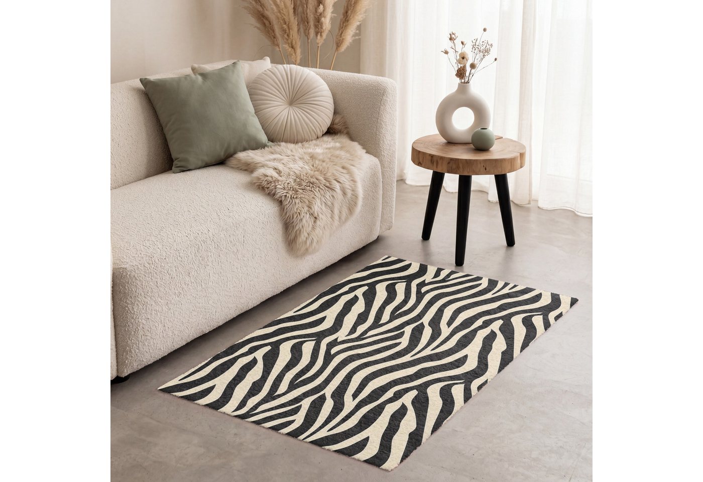 OnlyWow Teppich Zebra - Druck - Klassisch - Schwarz, Rechteckig, Schlafzimmer, Vorleger, Kurzflor, Carpet 80x120 cm Bild 3