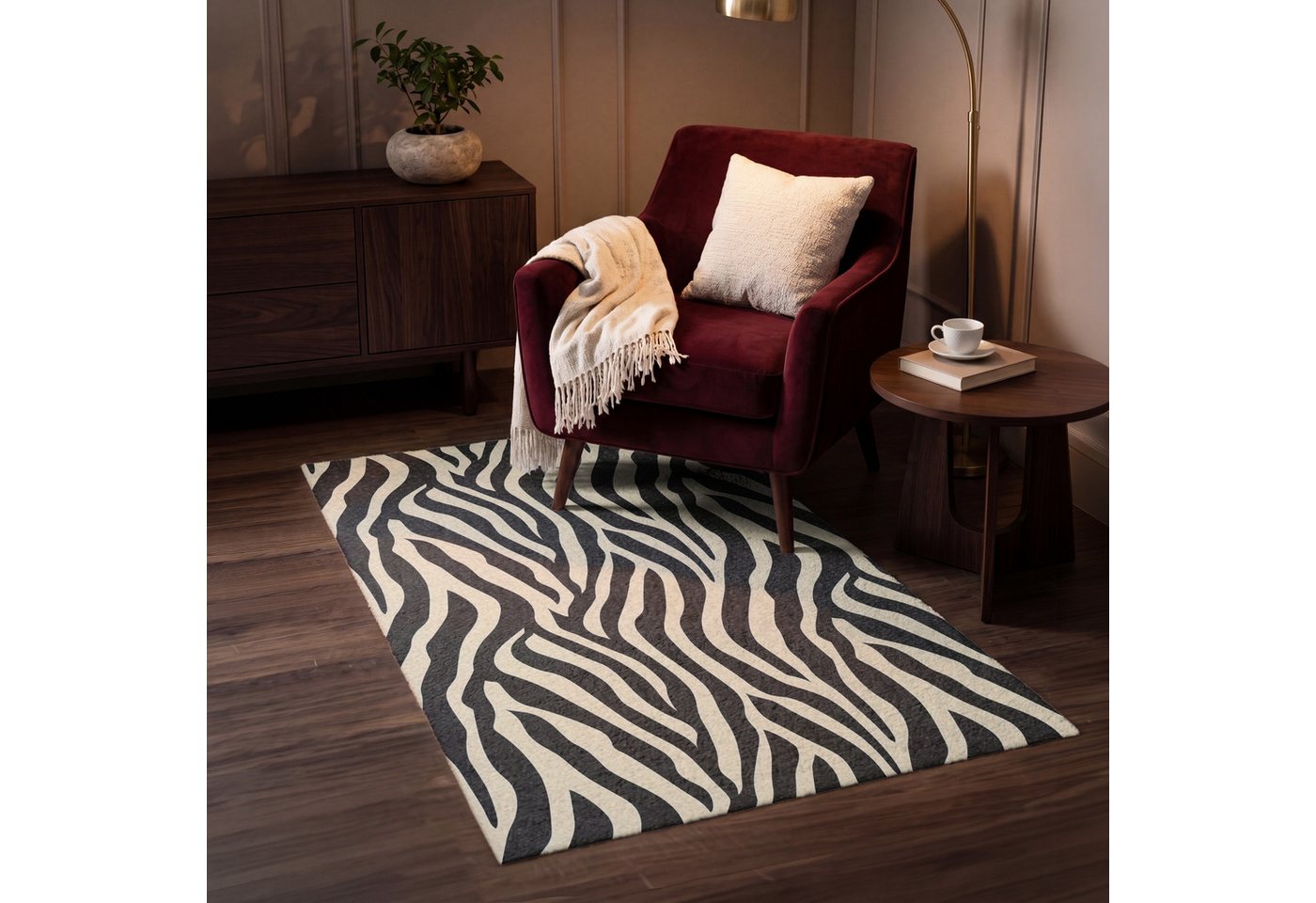 OnlyWow Teppich Zebra - Druck - Klassisch - Schwarz, Rechteckig, Schlafzimmer, Vorleger, Kurzflor, Carpet 80x120 cm Bild 4