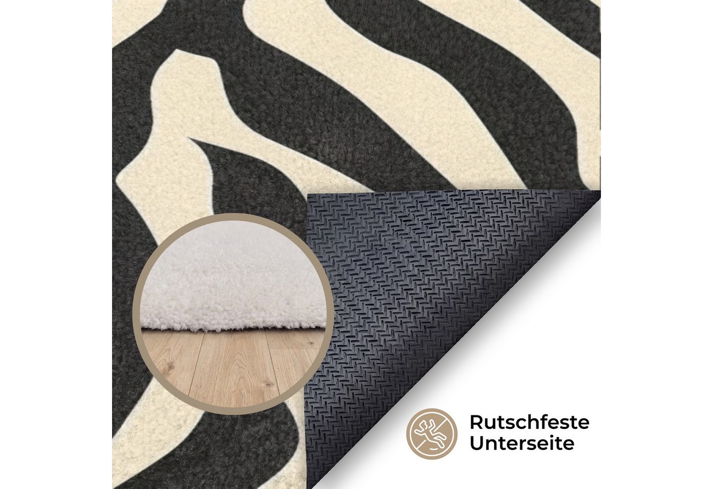 OnlyWow Teppich Zebra - Druck - Klassisch - Schwarz, Rechteckig, Schlafzimmer, Vorleger, Kurzflor, Carpet 80x120 cm Bild 5