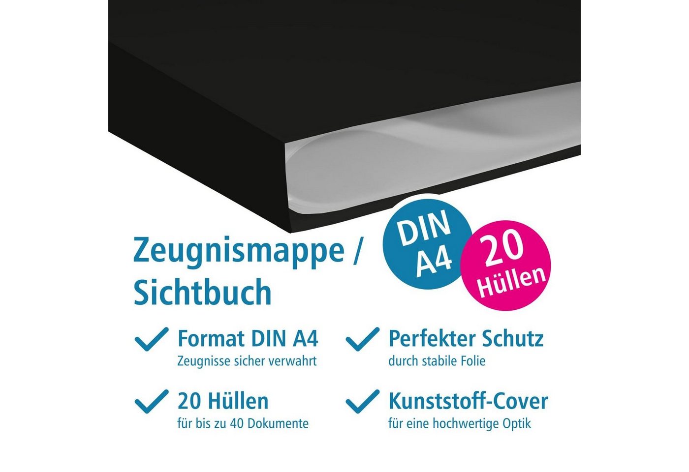 itenga Organisationsmappe itenga Zeugnismappe A4 Kunststoff Sichtbuch schwarz