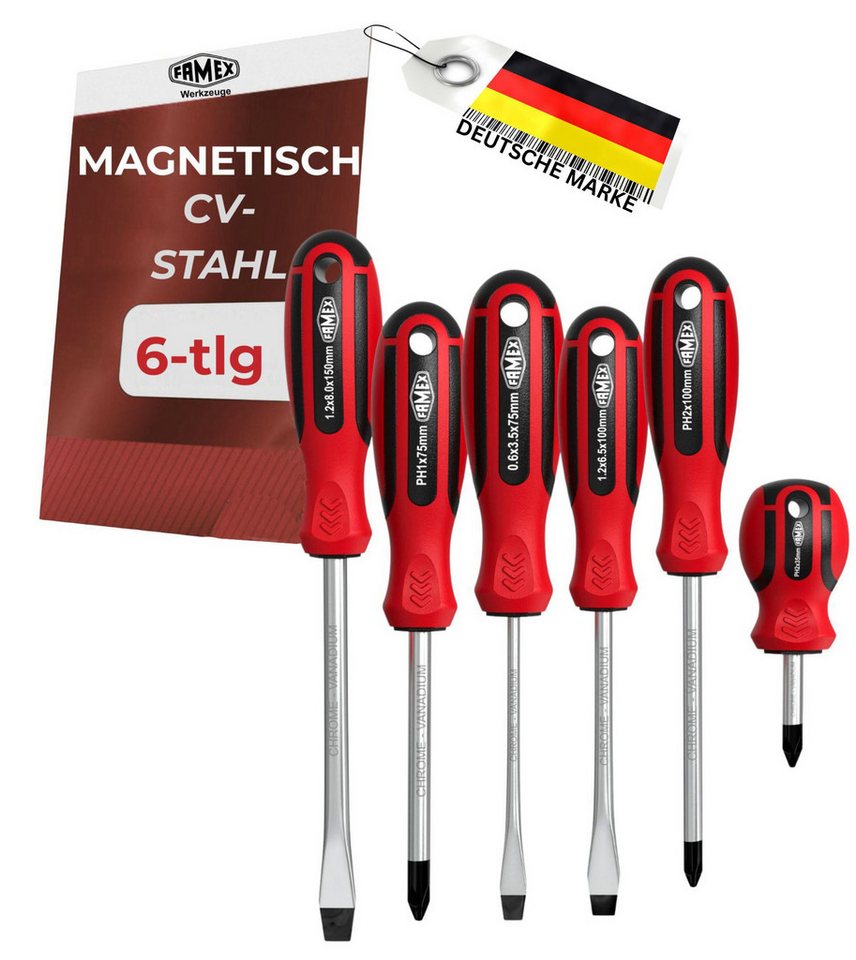 FAMEX Schraubendreher 7751-6 Schraubenzieher Set 6-tlg., (Schraubendreher), aus CV-Stahl, magnetischen Spitzen, Satz Bild 2