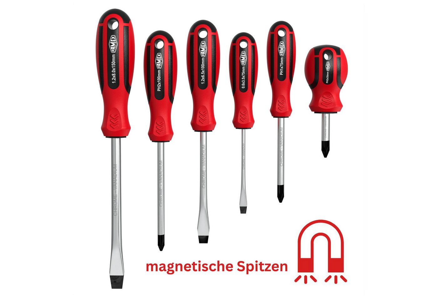 FAMEX Schraubendreher 7751-6 Schraubenzieher Set 6-tlg., (Schraubendreher), aus CV-Stahl, magnetischen Spitzen, Satz Bild 3