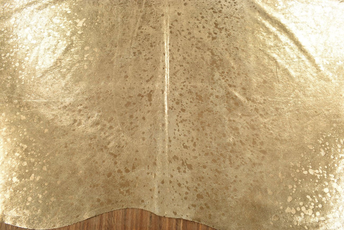 KUHFELL online & NOMAD Fellteppich Echtes Kuhfell Devore Gold 220x190 cm XXL Luxus Rinderfell Teppich Bild 4